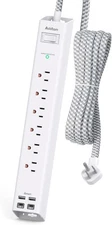 6 Ft Power Strip Surge Protector - Flat Extension Cord with 6 AC Outlets 6 FT 