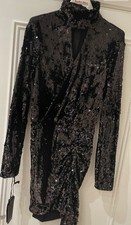 PINKO Black Luke Sequinned Mini Dress Sz 38 Stretch Asymmetric Hem Rrp £299 Bnwt