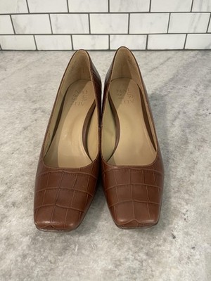 Naturalizer Shoes Womens Size 8 Brown Leather Block Heel Square Toe Pumps