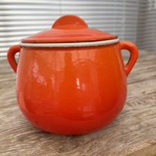 RARE VINTAGE COUSANCES (Le Creuset) Cast Iron French Bohnentopf in Orange Enamel 