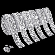 6 Self-Adhesive Rhinestone Ribbon Rolls, Silver Resin Diamond Strips for Crafts