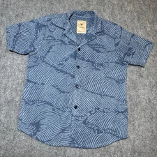 OAS Terry Cloth Towel Shirt Mens Large Blue Short Sleeve Wavy After Swim Beach