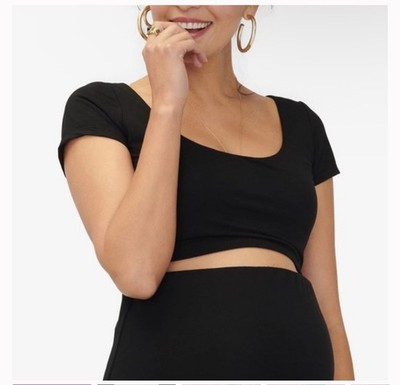 HATCH Authenticated Short Sleeve Bamboo Cropped Tee Black Medium