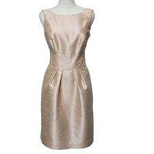 Alfred Sung Dress Womens 8 Beige Satin Fit & Flare Backless Bow Bridesmaid Party