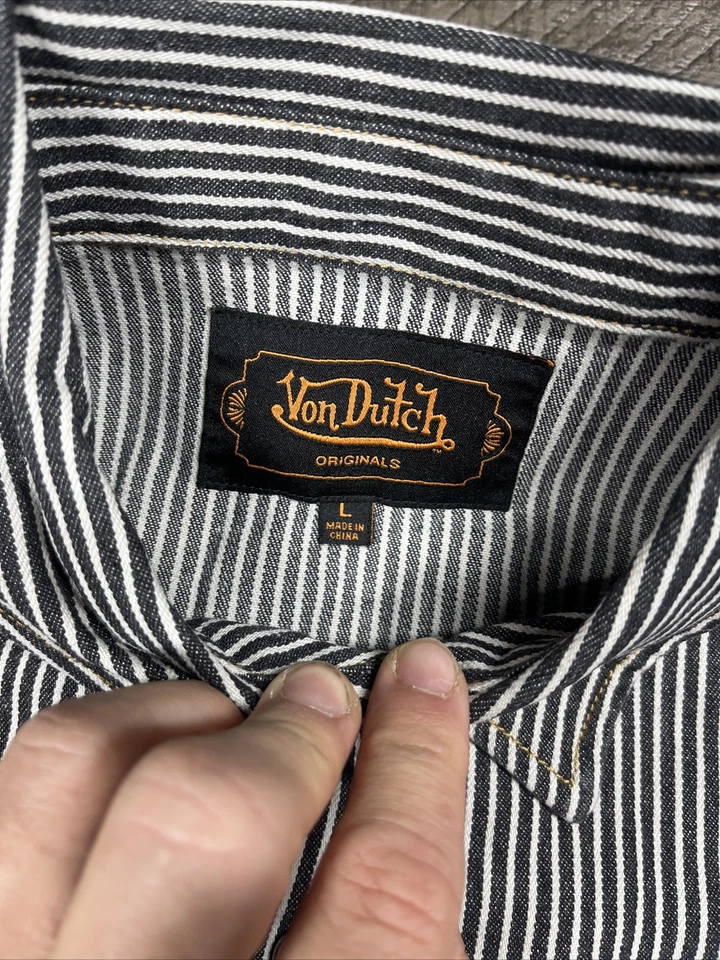 Von Dutch NWT Retro Genuine Railroad Striped Denim Mechanic Shirt - Image 2 of 4
