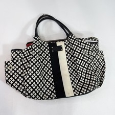 Kate Spade New York Tote Satchel Handbag Black White Print Patent Bottom Red