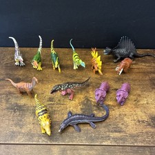 Lot of 13 Plastic Dinosaur Mixed Toy Bundle Multicolor Set