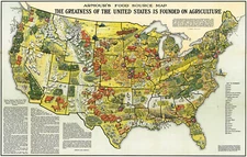 Pictorial 1922 Armour's Food Source Map Agricultural Products of USA Poster Prin