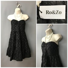 NEW Ro&Zo Black Strapless Jacquard Midi Occasion Dress UK 10 EUR 38 US 6