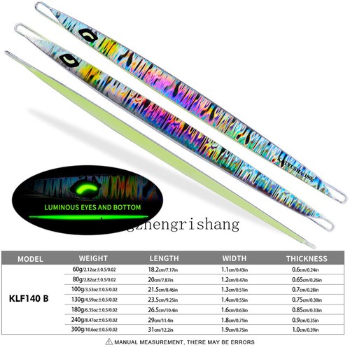 60-300g Deep Sea Fishing Jigging Speed Sinking Fast Jig Hook Luminous Lure Spoon - Picture 16 of 19