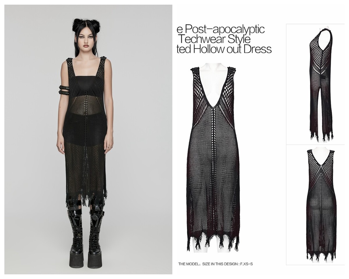 Punk Rave Women Black Gothic Post-Apocalyptic Techwear Style