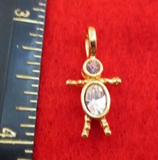 14KT GOLD EP BOY APRIL CRYSTAL SMALL BIRTHSTONE KIDS PENDANT CHARM
