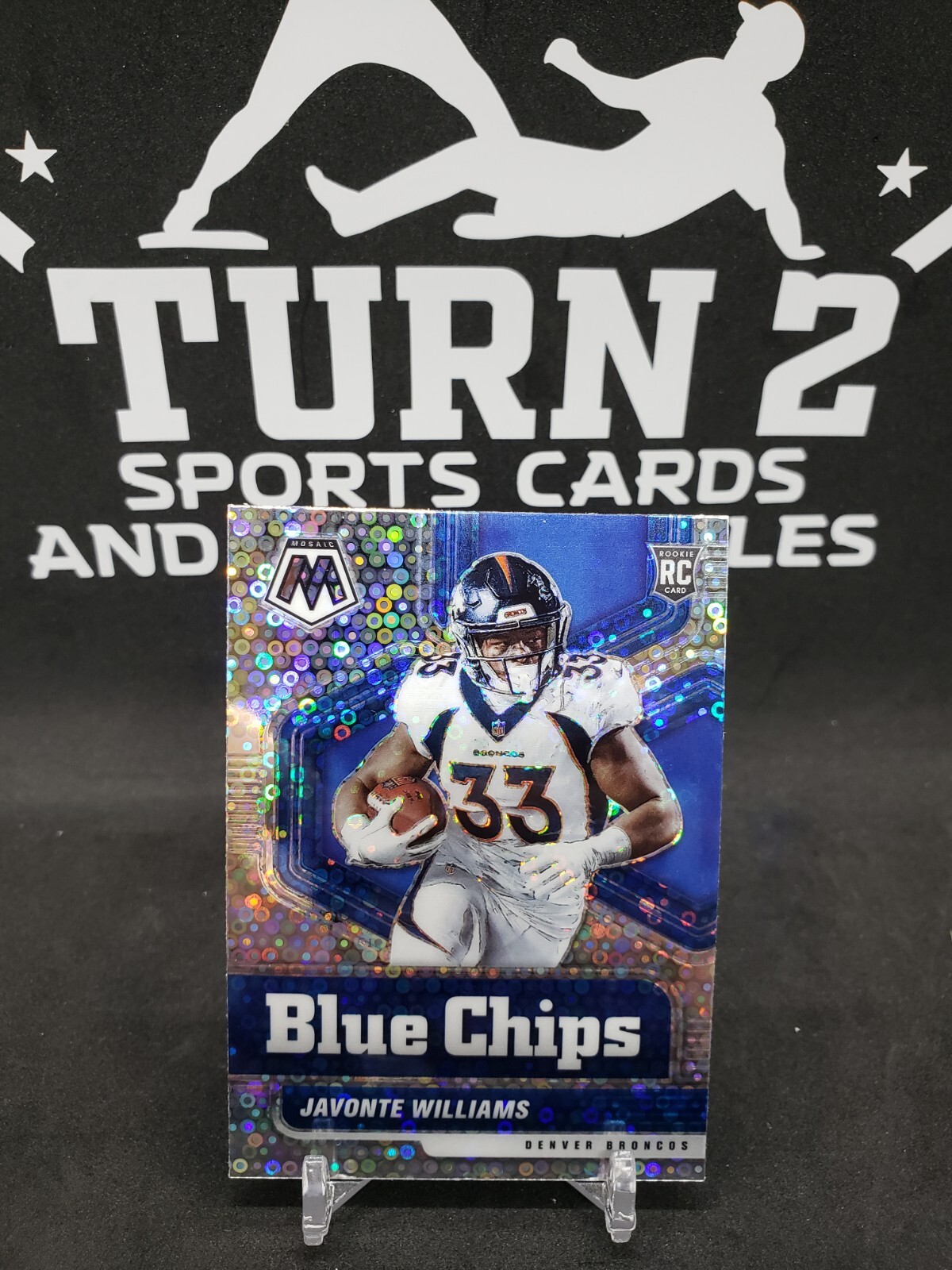 2021 Mosaic Javonte Williams RC Blue Chips Disco Prizm No. 14 Denver Broncos