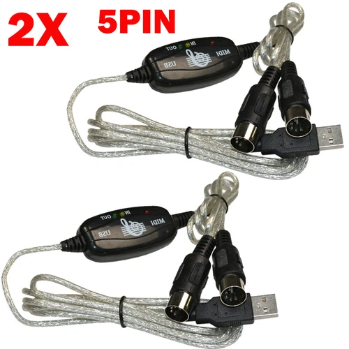 2pc USB IN-OUT For MIDI Cable Converter 5 Pin to PC Music Keyboard Adapter Cord