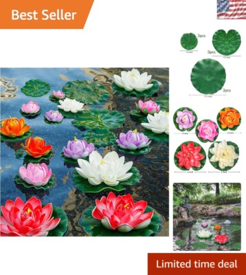 Stunning 14PCS Assorted Floating Lotus Flowers with Lily Pads for Aquatic Decor