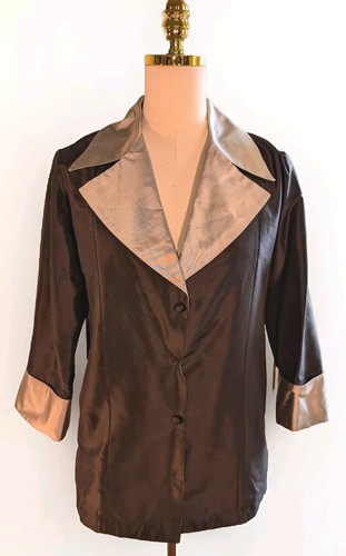 Connie Roberson M Silver & Black Long Yvonne Tunic Blouse/Jacket Silk NWT