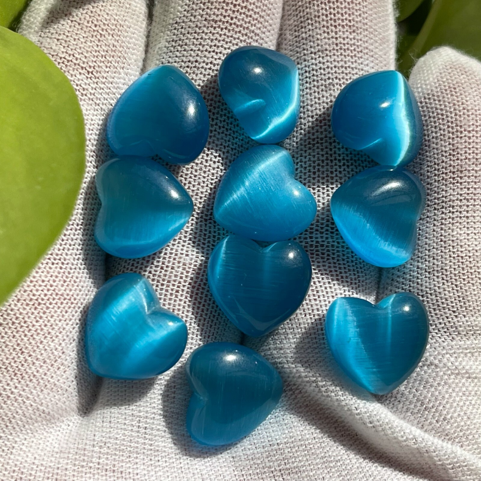 5pc Blue Cat's eye quartz Mini loving heart crystal carved gem reiki healing^