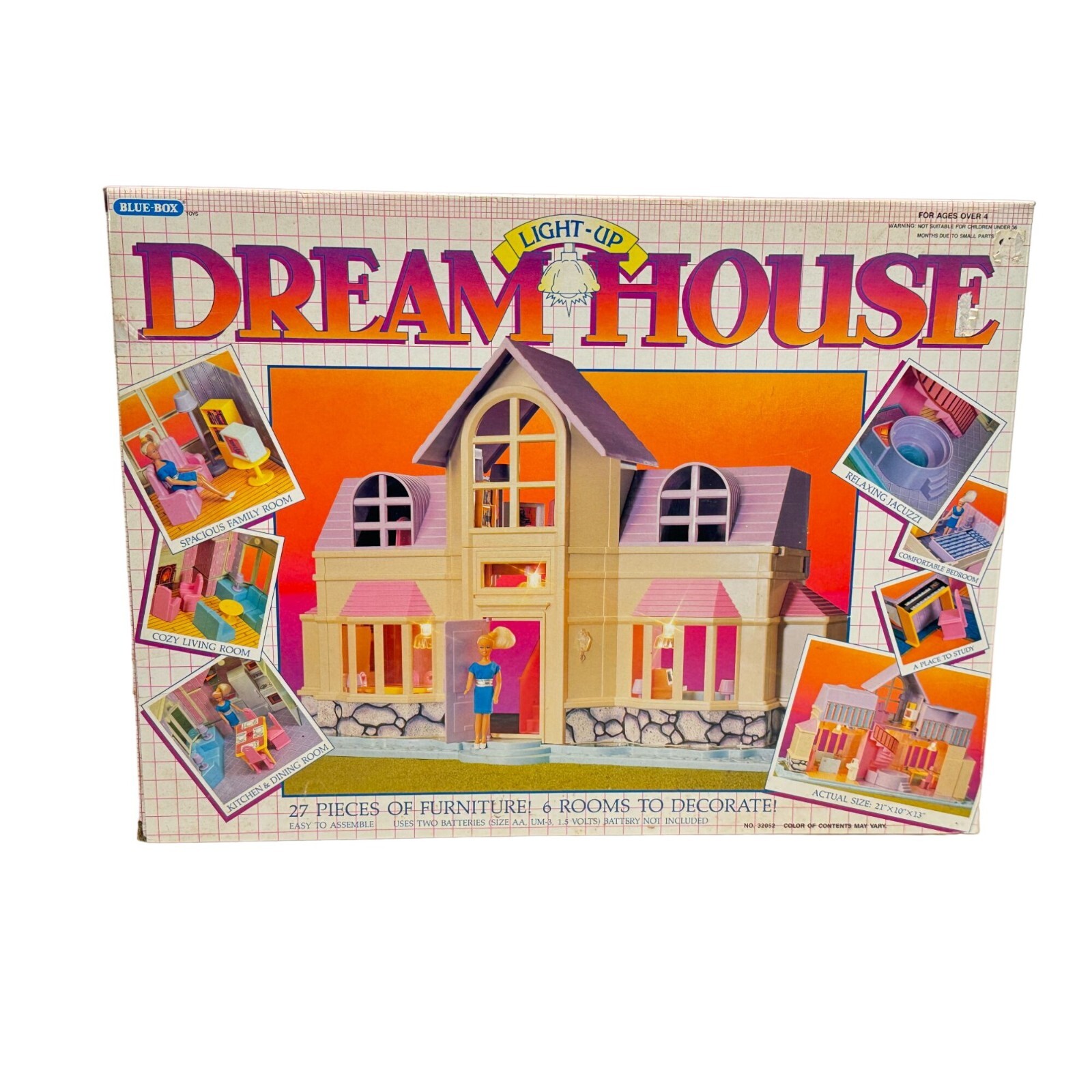 Vintage 1980s/90s Blue Box Toys Light Up Dream House Dollhouse w