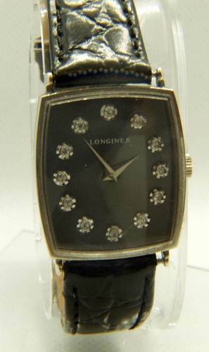 Vintage Solid 14k White Gold Longines With Diamond Dial Watch Hand Wind Movement
