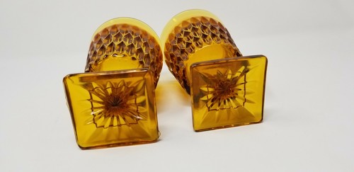 2 Vintage Indiana Amber Glass Mt. Vernon Water Footed Goblet Glass Square Base - Picture 10 of 10