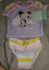 DISNEY STORE MINNIE MOUSE 2-PC SWIMSUIT RUFFLES "RAINBOW DREAMS" 6-9 MONTHS