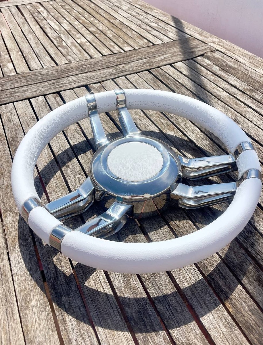 Isotta Carlotta Steering Wheel 350mm - White Leather - SS316 - 3/4