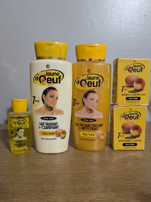 Jaune D oeuf Egg Yolk Clarifying Lotion 450ml, Bath Gel 450ml, Oil, 2 pieces Bar