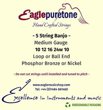 Eagle-Puretone 5 String Banjo Medium Set 10, 12, 16, 24w, 10