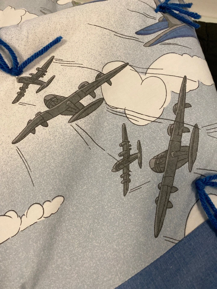Colcha de bebê feita à mão menino aviões amarrados helicóptero exército marinha militar camuflagem aérea - Imagem 2 de 4