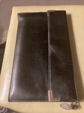 Vintage Black Soft Leather Flap On Each Side Pocket Clutch Top Zip Closure