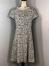 NWT KARL LAGERFELD Pearl Neck White Black Roses Jacquard Dress Sz 12