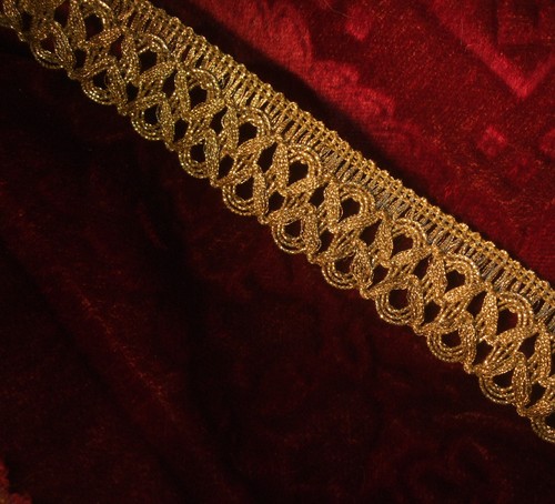 ANTIQUE gold metallic braid lace trim brocade loops lamp-shade 1-1/5 wide BTY - Picture 5 of 7