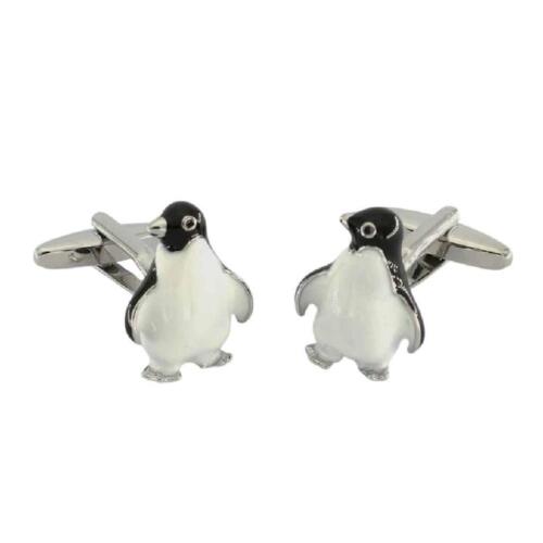 CUTE PENGUIN CUFFLINKS Black White Enamel Wedding Groom Best Man NEW w GIFT BAG - Picture 2 of 5
