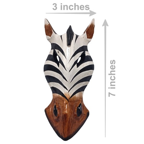 Safari Masks Wood Set 3 Decorative Hand Carved Wall Art Hanger 8 in Zebra Horses - Picture 8 of 13