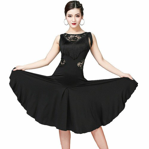 Ladies Latin Dance Dress Salsa Tango Ballroom Swing Lace Tassel Rumba Practice - Picture 10 of 11