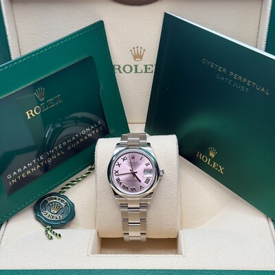 Rolex Datejust 31 Stainless Steel Pink Roman Dial Oyster Bracelet Smooth Bezel