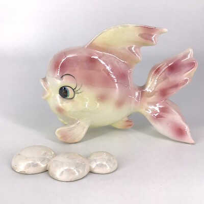 Vintage Norcrest Fish Wall Pocket Planter And Bubbles Iridescent Anthropomorphic