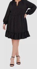 Vince Camuto Women's Black Ruffled Long-Sleeve Fit & Flare Dress Plus Size 2X