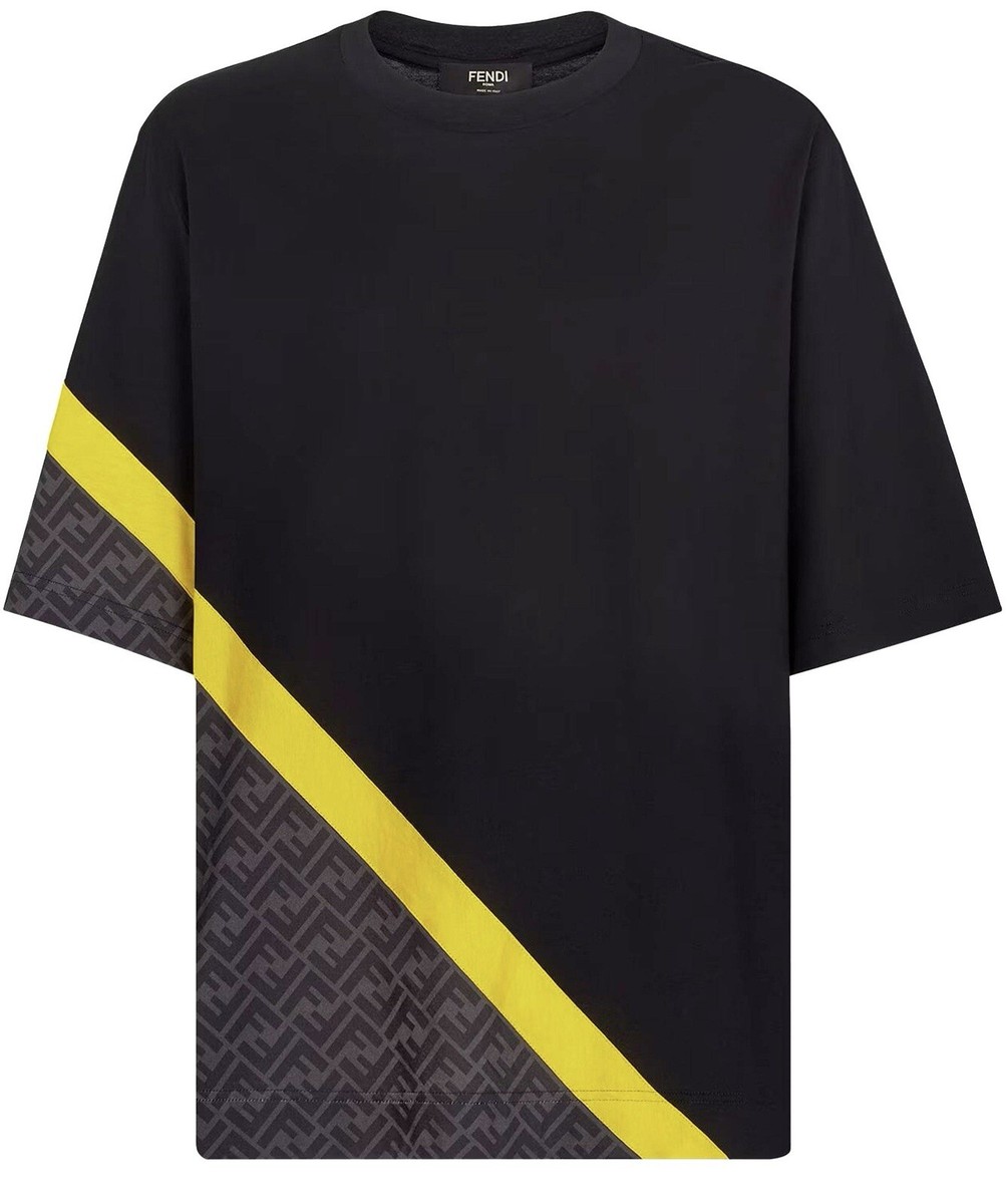 Fendi Men's FF Yellow and Black Jersey T-Shirt 100% Cotton Fendi Men's FF Yellow and Black Jersey T-Shirt 100% Cotton