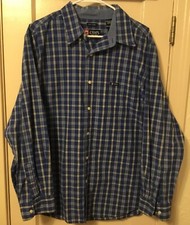 Chaps Men’s Dress Shirt XL Blue White Plaid Button Up Long Sleeve Collared
