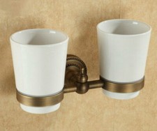 Antique Brass Wall Mounted Bathroom Toothbrush Holders with Ceramic Cups 2ba088