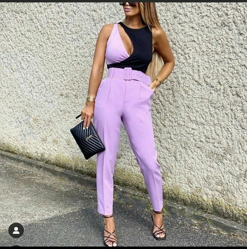 HIGH-WAISTED BELTED TROUSERS PANTS 