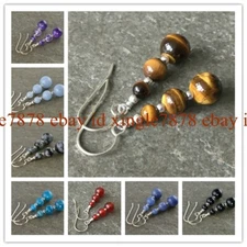 Fashion 6-8-10mm Natural Round Gemstone Beads 925 Silver Hook Earrings