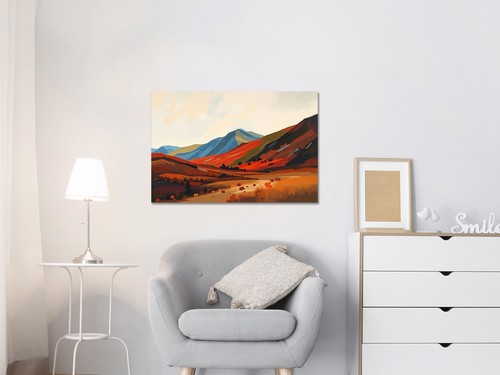 Schottische Landschaft Rottöne Abstrakt, aufgezogen Leinwandbild Kunst fertig zum Aufhängen - Bild 5 von 10