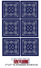 6 Hav-A-Hank XL BIG OVER SIZE BLUE PAISLEY 27" BANDANA Head Wrap Face Mask Scarf