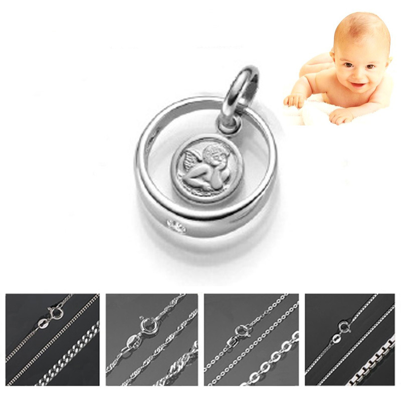 Taufring 1 Zirkonia Schutzengel Anhänger mit ohne Kette ECHT 925 Silber Neu