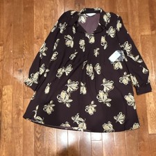 Nine West Floral Collared Mini Dress Long Sleeve Brown Burgundy size Medium