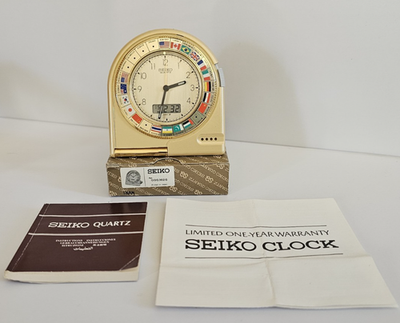 希少SPEED REAL LIFE東京ドーム1999.12.19オルゴール置時計 1988 Seiko World Time Travel Alarm Clock Folding Digital Analog