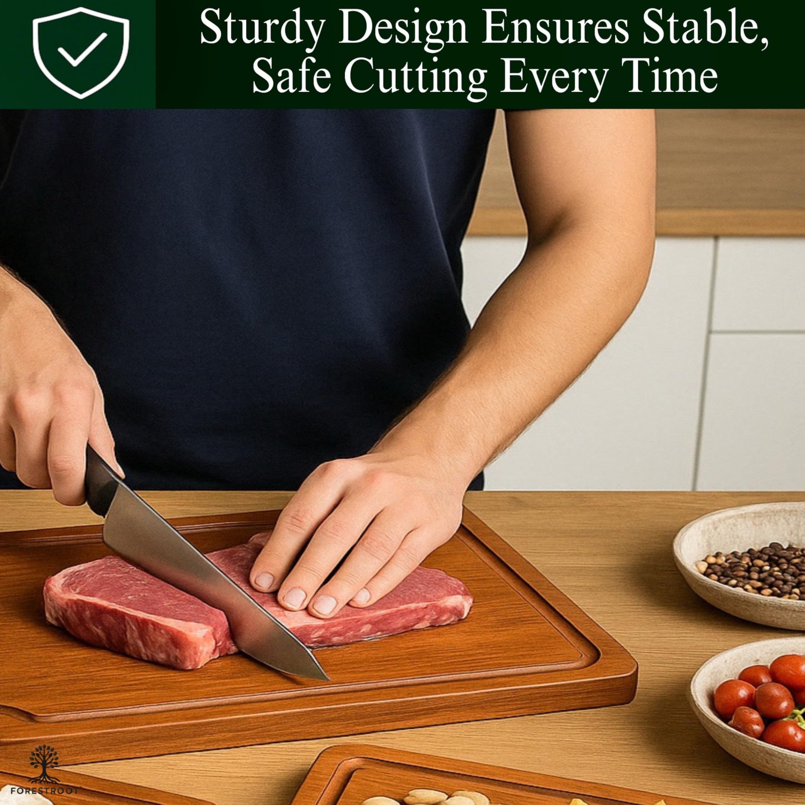 Bamboo Cutting Board Set – 3-Piece Wooden Kitchen Boards for Meal Prep & S