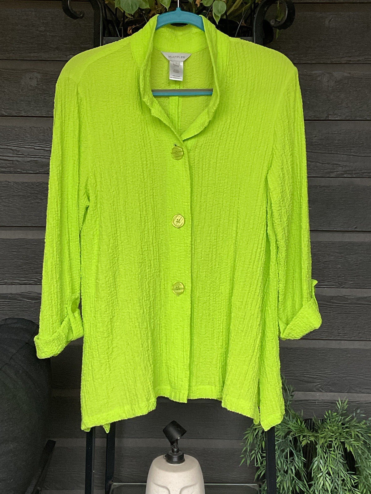 Multiples Lime Crinkle Texture Roll Tab Sleeve Tu… - image 5